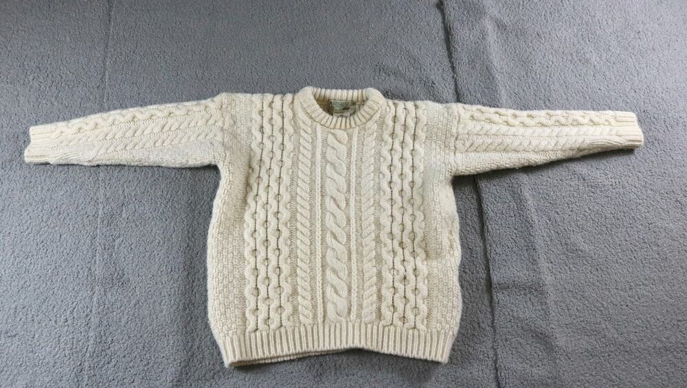 Shamrock Sweater Womens M Cream Wool Cable Knit Fisherman Mens S Vintage